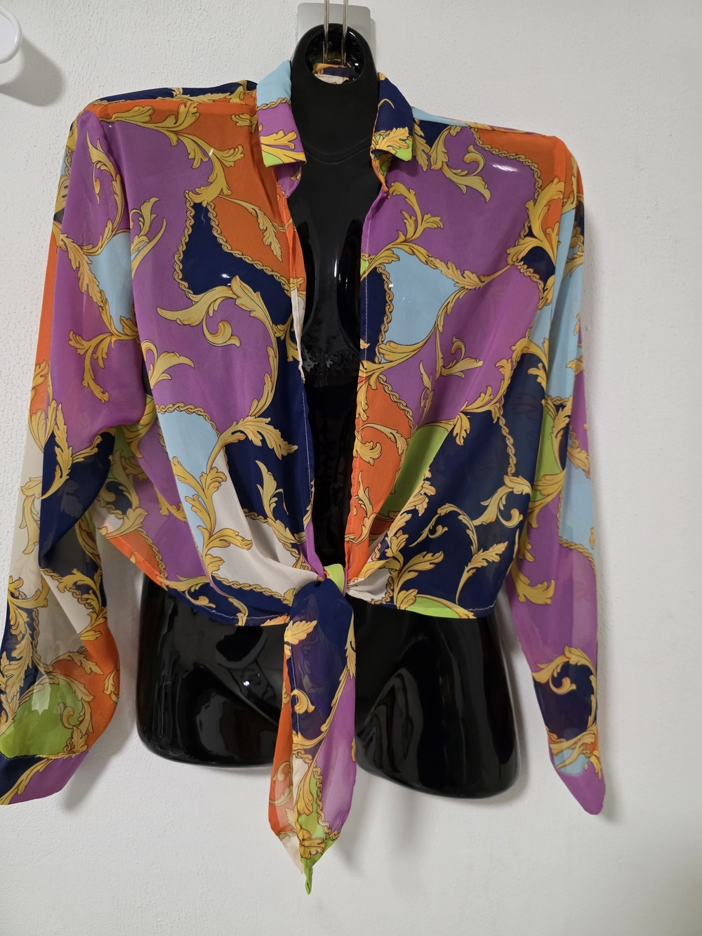Timing Multi-Color Baroque Tie-Front Blouse